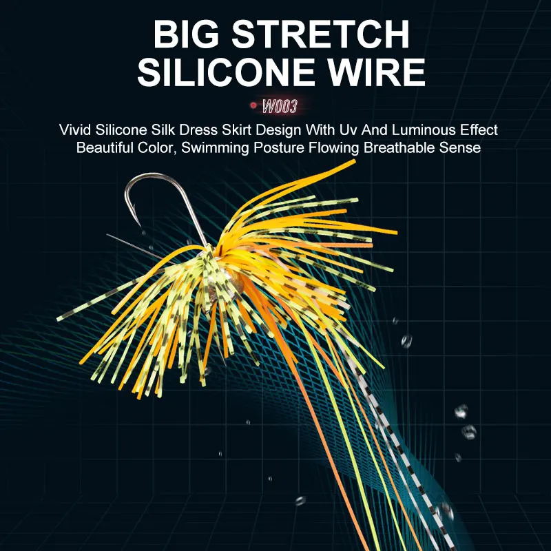 OBSESSION W003 6 unids/bolsa 3,5g/5g/6g/8g/11g falda de silicona señuelo de pesca de barba brillo goma Jig Head cebo todo el agua Wobbler Jig Bait - imagen 4