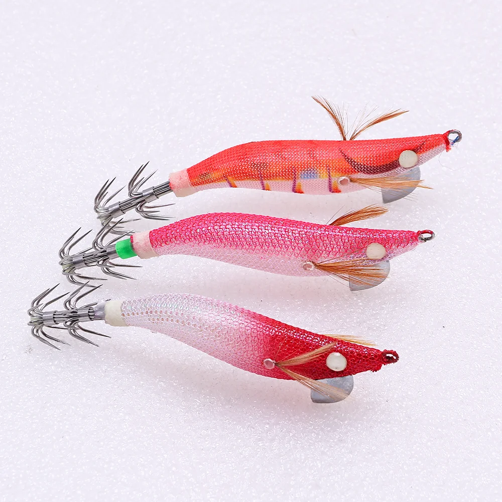 1 unidad de camarones de madera luminosos de alta calidad, anzuelo de calamar de doble capa, 30 modelos de colores, cebo de calamar para pesca en el mar, anzuelo sin púas - imagen 5