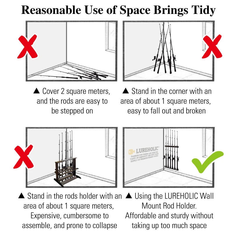 LUREHOLIC-estante Vertical de 6 cañas de pescar, soporte para caña de pescar, soporte de pared Modular para garaje - imagen 5