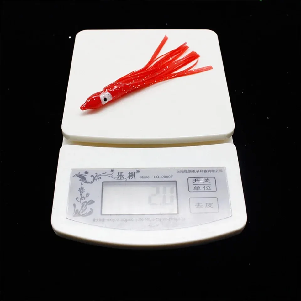 Juego de Señuelos de Pesca de calamar brillantes, 6 uds., 9cm, colores aleatorios, cola de pulpo, Jigging, sábalo, cebos de pesca con brillo nocturno para pesca con caña - imagen 4