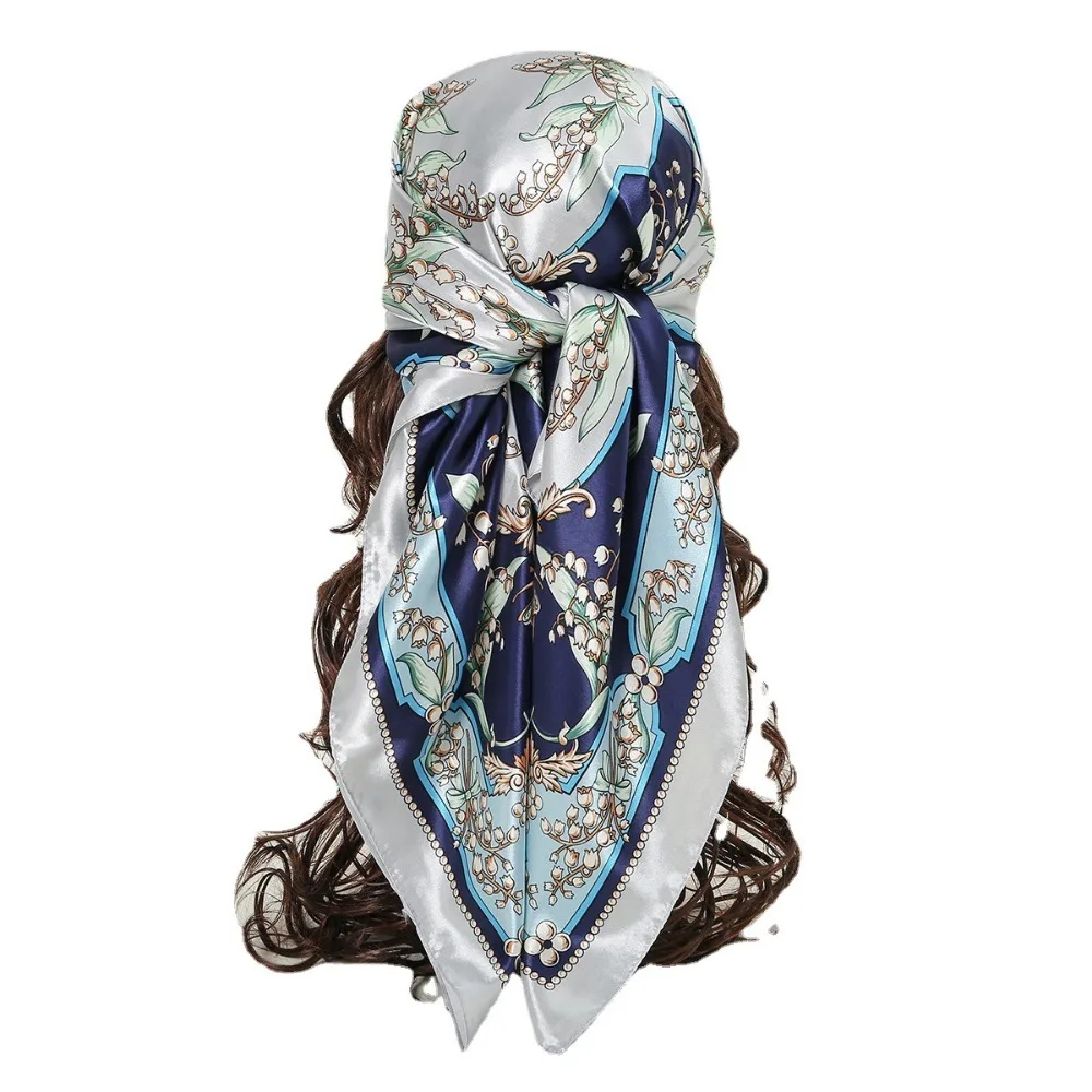 Mode Gedrukt Vrouwen Hoofddoek Satijn Zijde 90*90 cm Grote Haarbandana Zachte Vierkante Vrouwelijke Sjaal Wrap