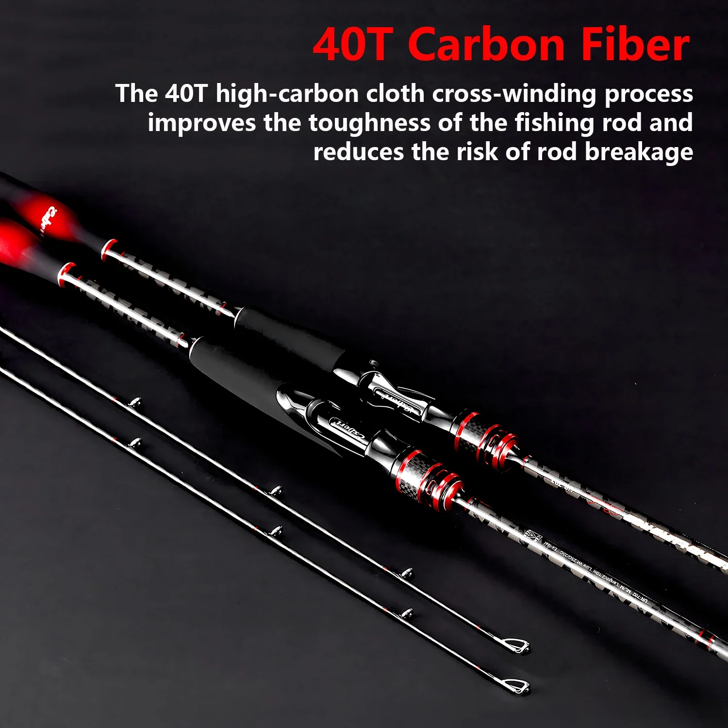 Caña de pescar con señuelo de fibra de carbono 40T con 2 puntas, caña giratoria/caída ML M, accesorios de equipo de caña de pescar para lubina y trucha - imagen 3