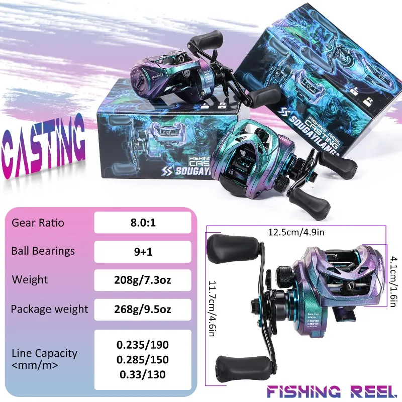 Sougayilang-carrete de Baitcasting ultraligero serie MAX 9 + 1BB 8,0: 1, sistema de freno magnético de arrastre máximo de 8KG, bobina de agua salada y dulce - imagen 3