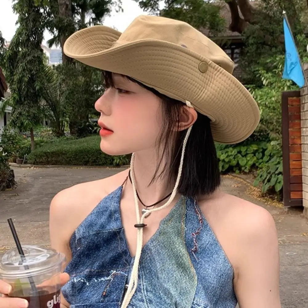 Sombreros de sol de poliéster de Color sólido, ala ancha, ajustable, aleros grandes, sombrero para el sol, plegable, Color sólido, ala ancha, sombrero de cubo para montar y pescar - imagen 2