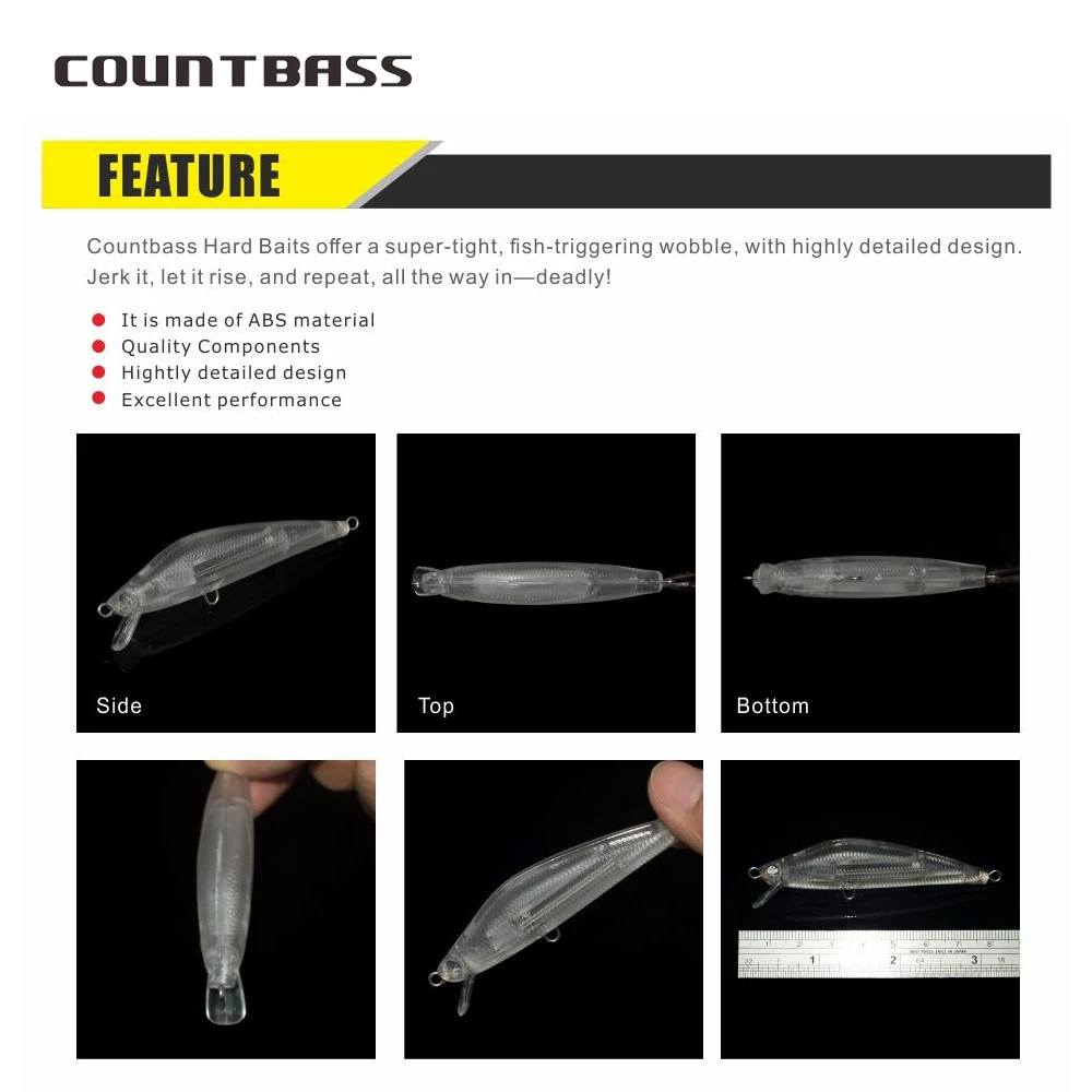 Countbass 10 Uds. Señuelos duros en blanco 75mm/3,0 "6,8g/0,25oz pececillo flotante, cebos duros en blanco, cebos de pesca sin pintar, Wobblers - imagen 4