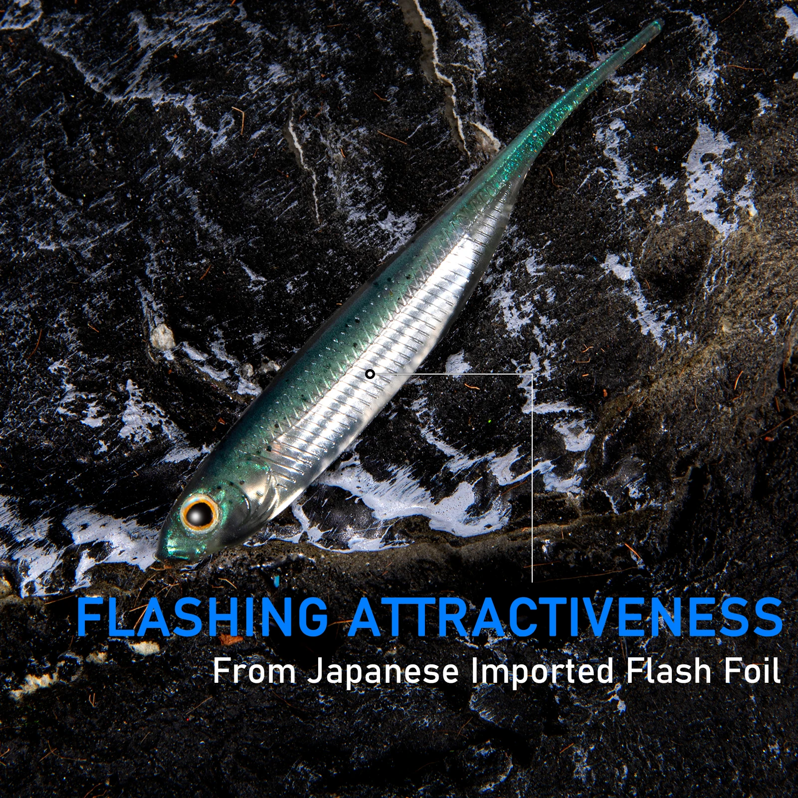 Dr.Fish-Señuelos de pesca de plástico blando, cola de aguja de agua salada, cebo suave de silicona, sábalo, cebo de gusano, Swimbaits, lubina, trucha, 80mm, 6 uds. - imagen 5