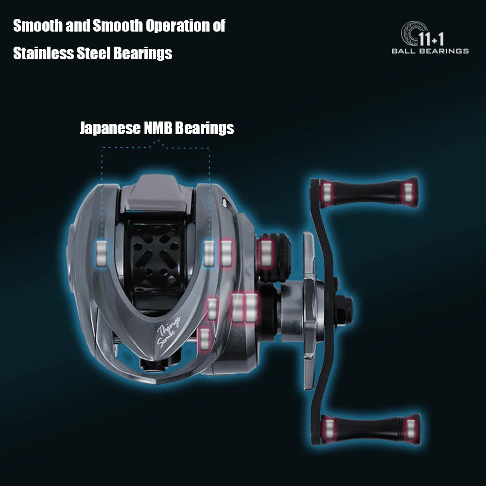 Carrete de pesca de fibra de carbono, bobina ligera de 117g, ultraligera, para Baitcasting, Micro Monster, 7,8: 1, 5kg - imagen 5