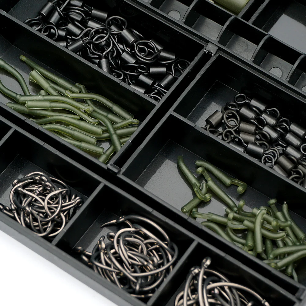 Hirisi-Kit de aparejos de pesca de carpa con caja, giratorios y broches de pesca, mangas antienredos de goma, gancho, cuentas de parada, aparejos de helicópteros - imagen 3