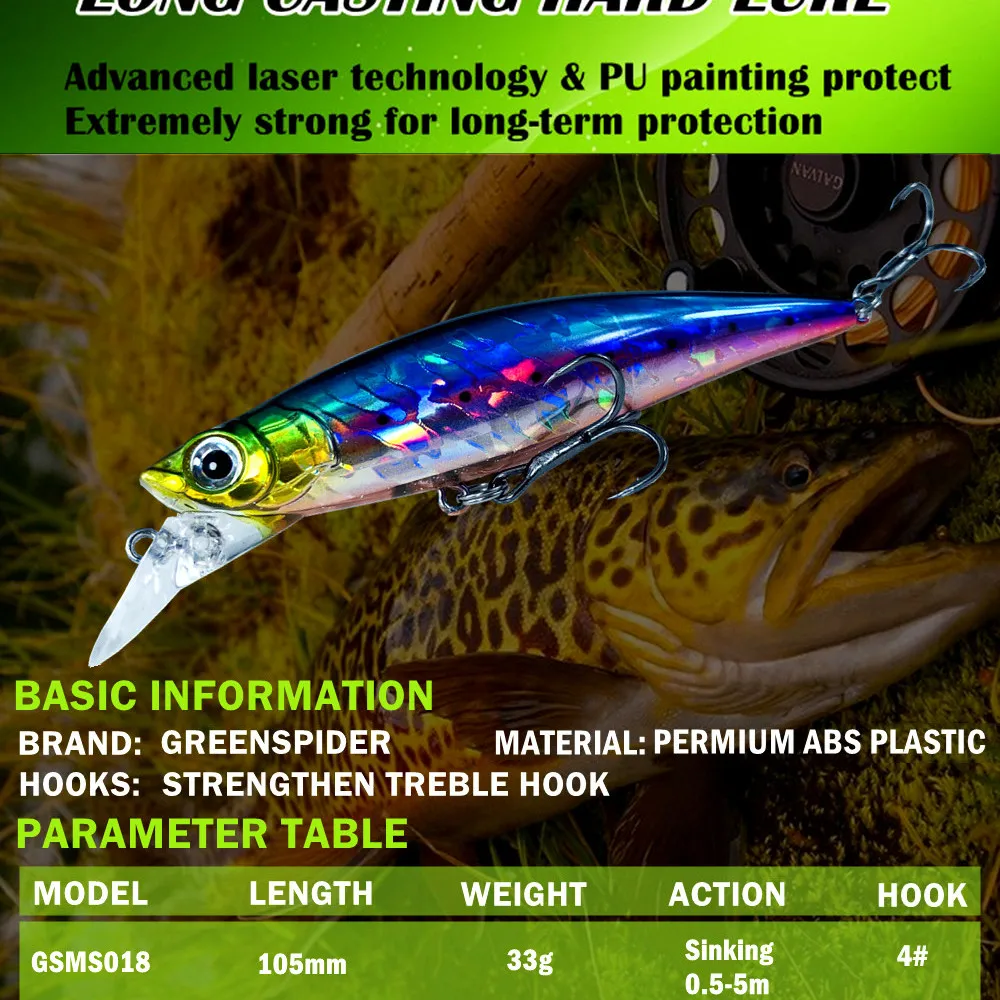 Señuelo de Pesca de pececillo hundido de 33g, Swimbait Crankbait Whopper Plopper, señuelos para lubina, cebo duro para atún, Pesca, peces de hielo, buceo profundo - imagen 4