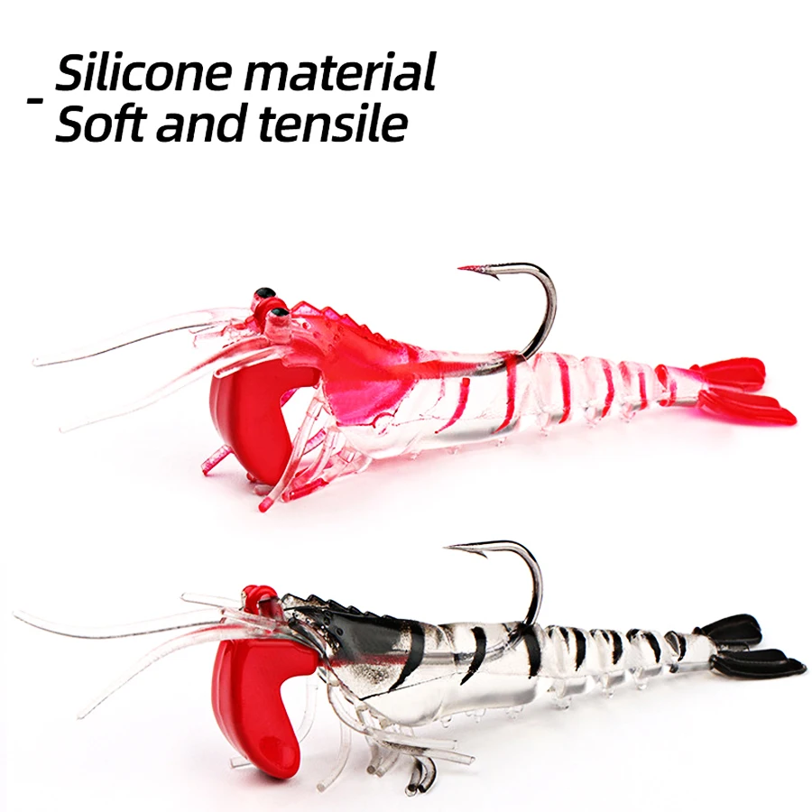 10 unids/lote cabeza de plomo plantilla de camarón de silicona simulación suave Señuelos de pesca de gambas cebo Artificial para aparejos de pesca trucha gancho único - imagen 3