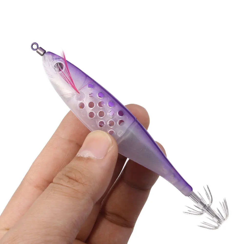 Plantilla de calamar luminosa para Pesca, 10g, 12cm, señuelos tipo Gamba de madera, 6 colores, cebo Artificial, pulpo, sepia, anzuelo de Pesca de agua salada, 1 ud. - imagen 3