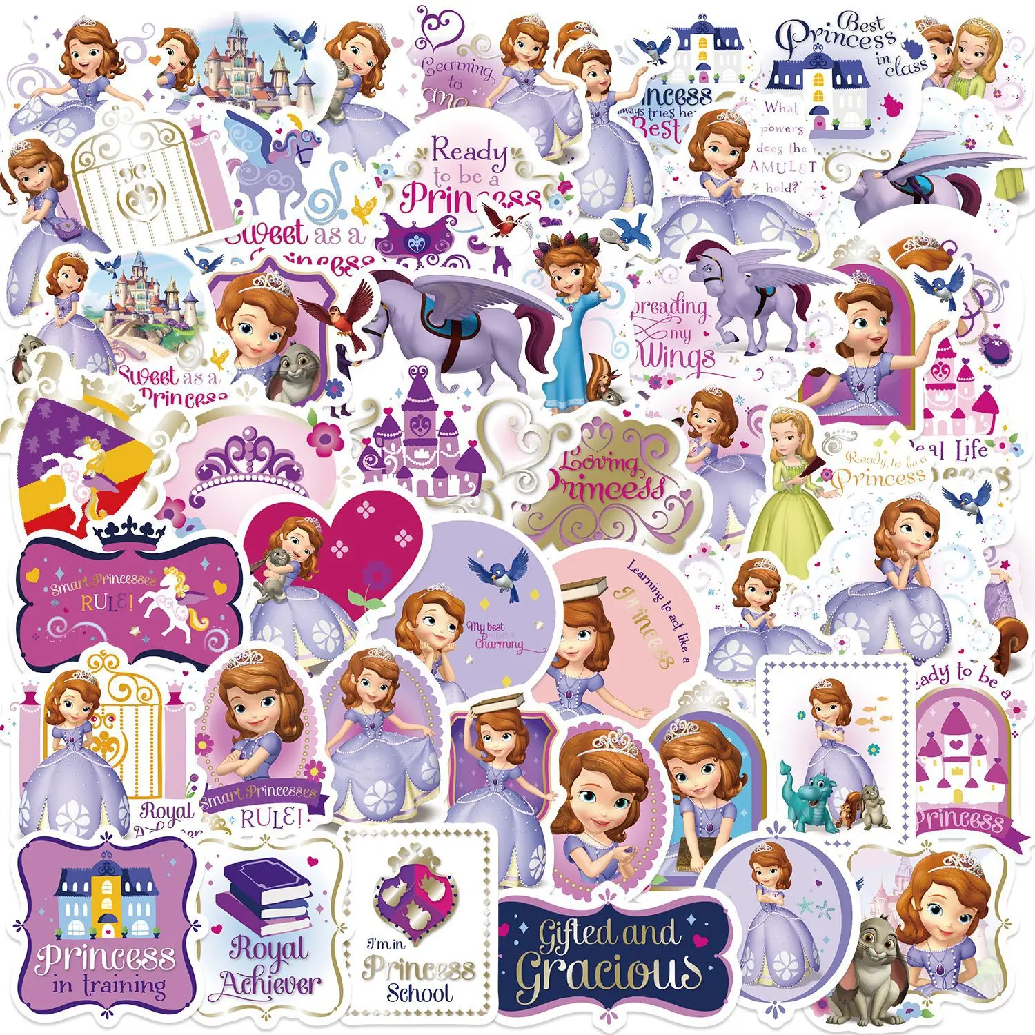 50 Uds. De pegatinas de película de dibujos animados de Disney Sofia, la primera princesa, teléfono, portátil, equipaje, guitarra, cuaderno, pegatinas impermeables, juguete - imagen 2