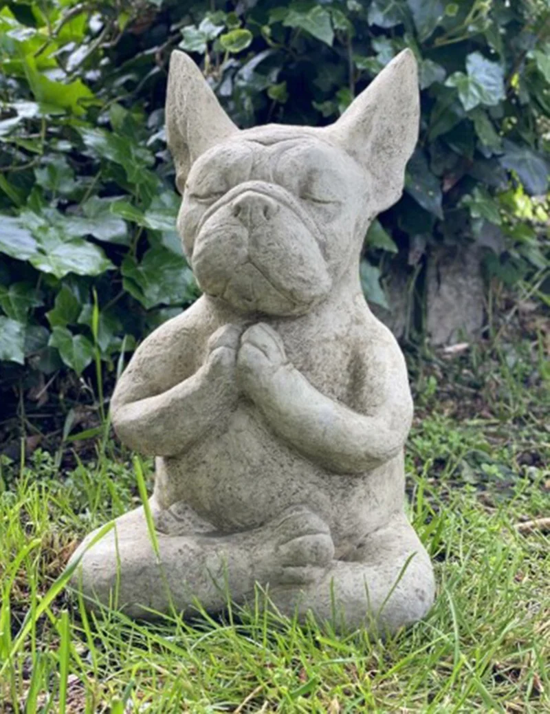 Estatua de resina para perro, meditación, Pose de Yoga, adornos, oración impermeable, Zen, Bulldog Francés, escultura, artesanía, decoración de jardín - imagen 5
