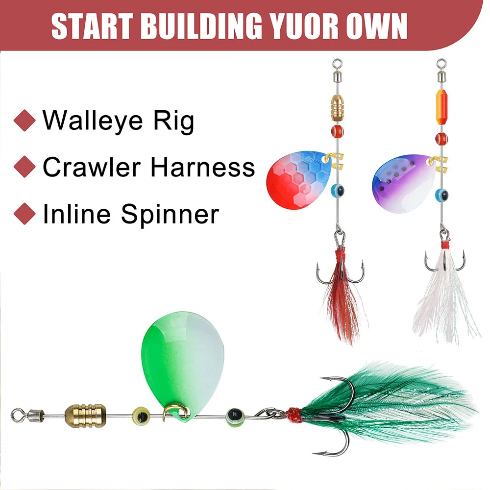 Kit de fabricación de Señuelos de Pesca giratorios, 190 uds, cuchara de Metal, lentejuelas, cebo duro, anzuelos triples para hilanderos en línea, aparejos Walleye - imagen 5