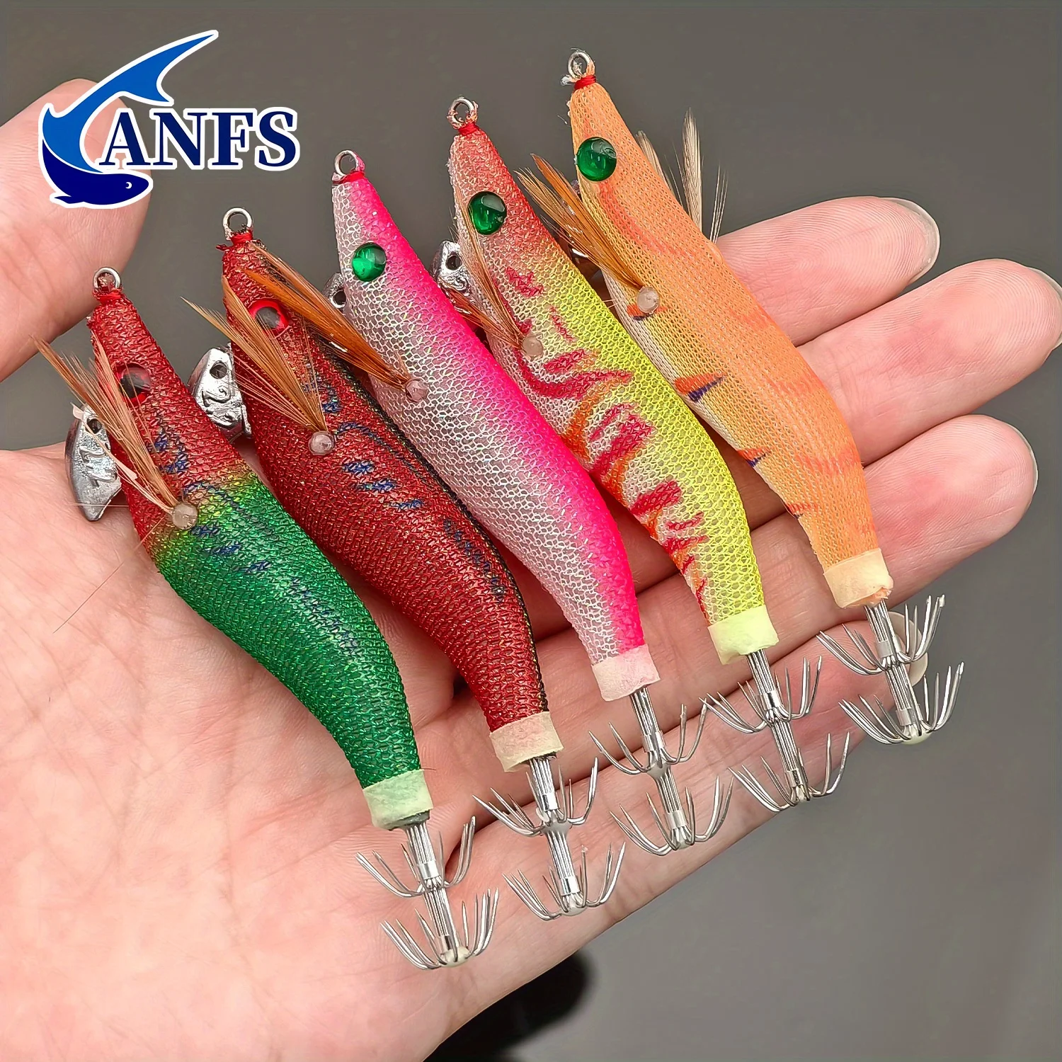 ANFS 5 plantillas de calamar con bolsa de almacenamiento: cebo luminoso con anzuelo de calamar para pesca en el mar, increíble regalo de pesca para pescador - imagen 3