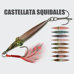 Señuelo de pesca de calamar de 21g, plantilla de Metal con anzuelo de plumas, cebo duro Wobbler de curricán de fundición larga, señuelo de simulación impreso en 3D para agua salada