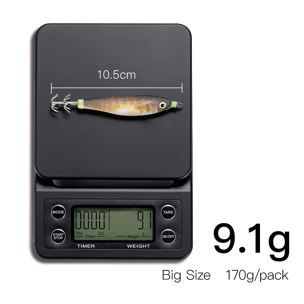 10 unids/set luminoso Horizontal calamar Jig madera camarones calamar gancho afilado señuelos pulpo sepia camarones cebos de agua salada - imagen 5