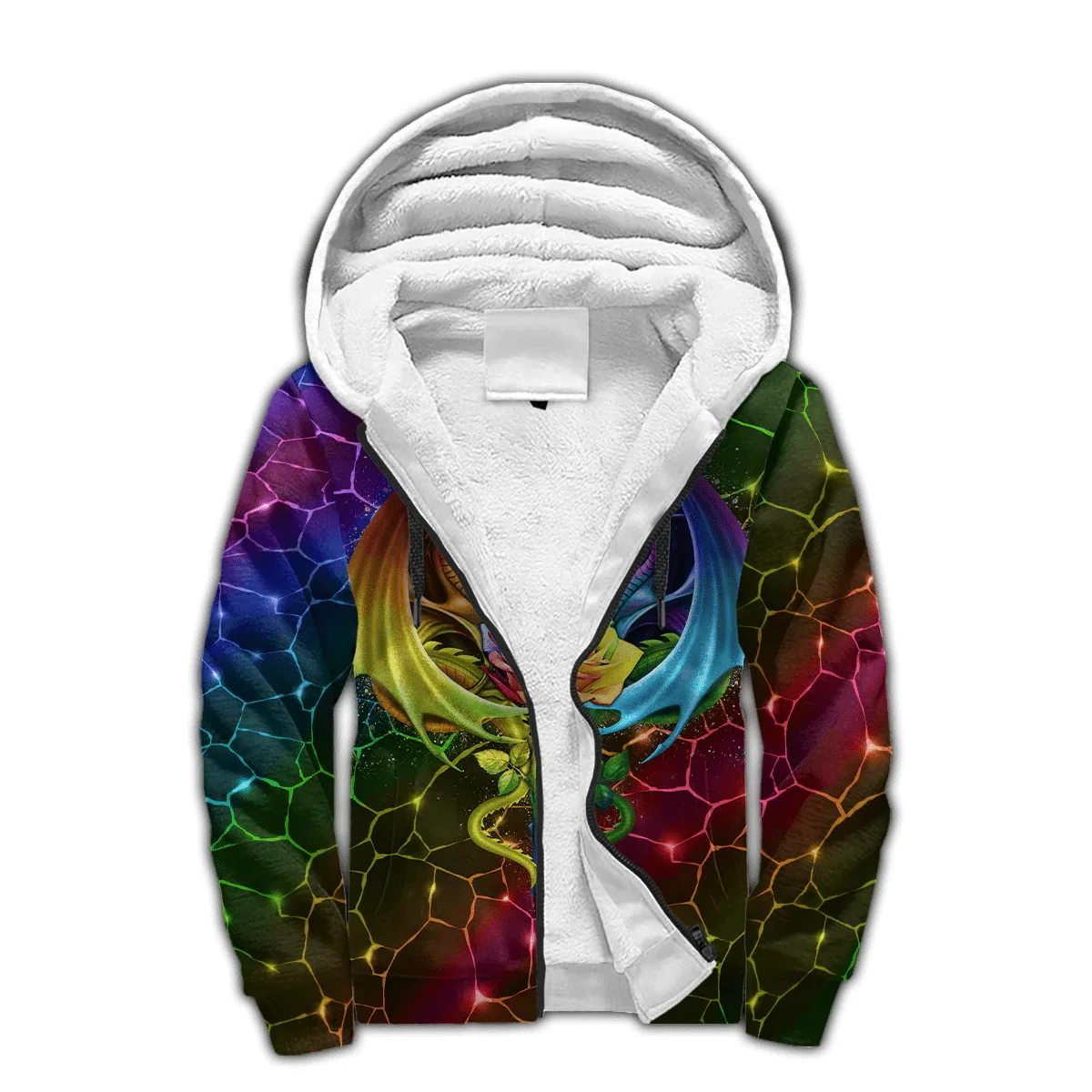 Dragon & Phoenix Ice Fire Tattoo 3D impreso moda hombres polar cremallera Sudadera con capucha Unisex Casual invierno más grueso cálido chaqueta con cremallera JH16 - imagen 4