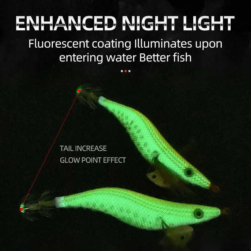 Señuelo de pesca luminoso de madera, señuelo tipo Gamba, plomo, anzuelo de calamar, plantilla de calamar Artificial, cebo de pesca duro - imagen 3