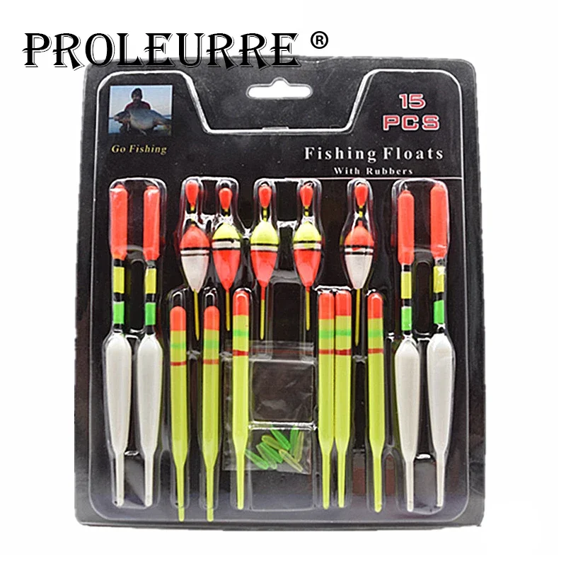 Boya de tubo flotante de pesca de tres tamaños, Bobber con conector de goma, aparejos de pesca para todo tipo de pesca, 15 Uds.
