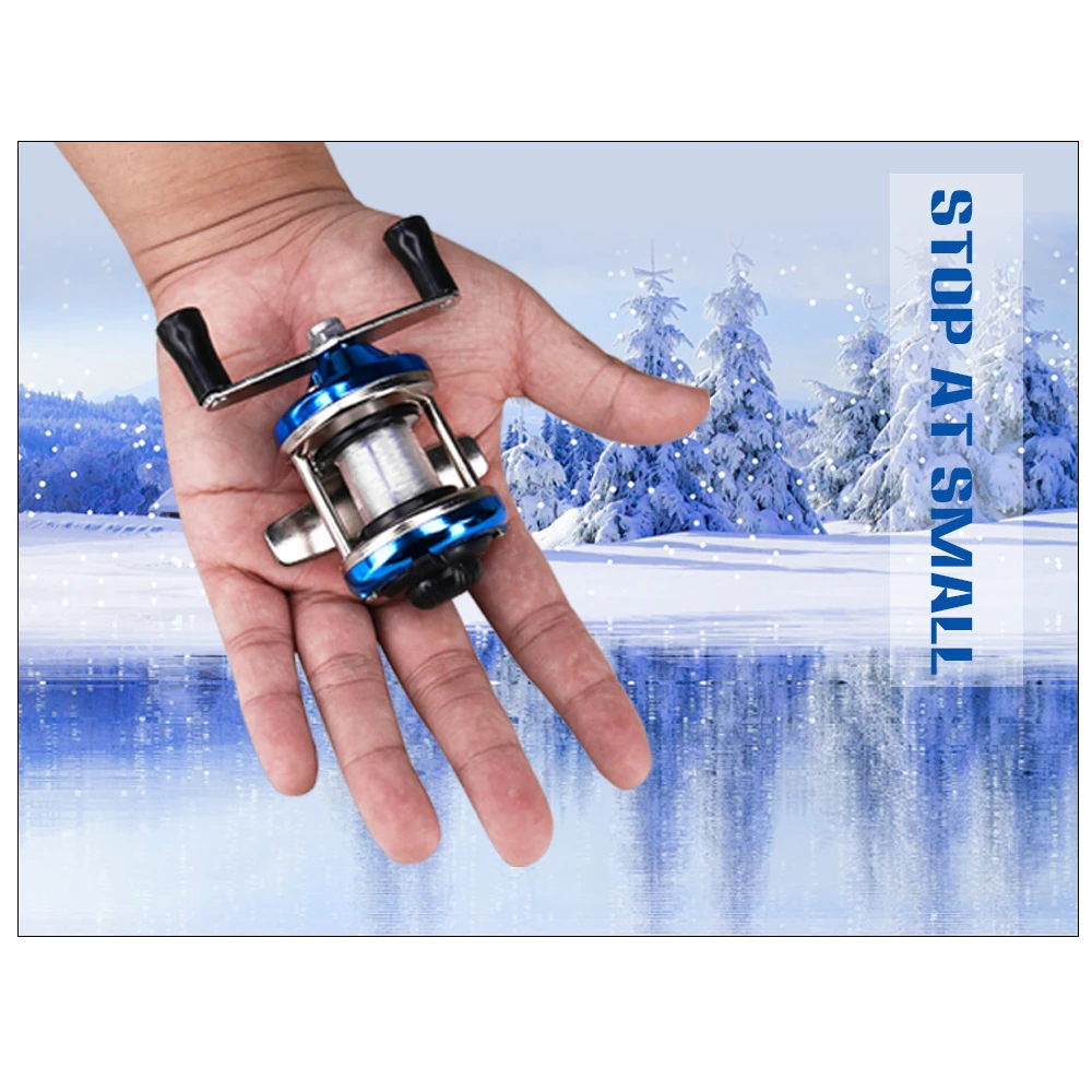DEUKIO-Mini rueda de pesca de tambor, carrete de pesca en hielo portátil para invierno, con alambre, aparejos de pesca al aire libre, accesorios
