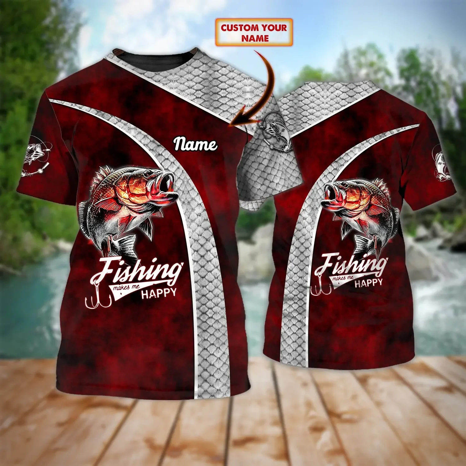 Bass Fishing-Camiseta personalizada con nombre 3D completamente estampado para hombre, camiseta de manga corta Unisex de verano, camisetas informales TX256 - imagen 3