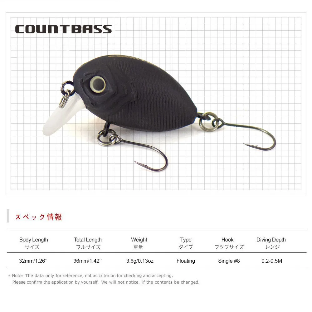Cebo flotante con manivela COUNTBASS, 32mm, 3,6g (1,26 ''0,13 oz), buceo, 0,2-0,5 M, pesca de plástico, Wobbler, perca, Leurre, señuelo de pescador - imagen 3