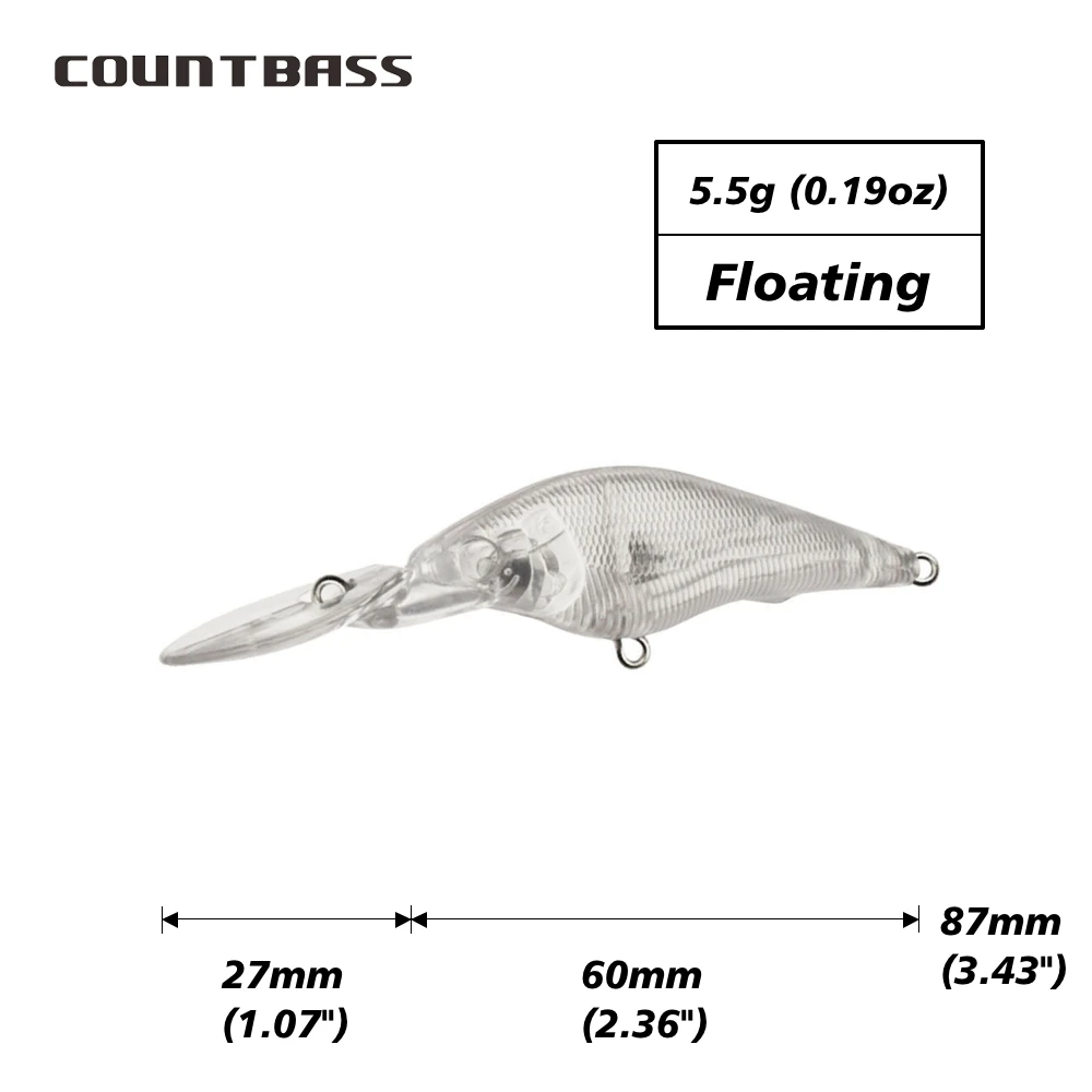 Countbass 10 Uds. Señuelos de pesca duros en blanco, Crankbait flotante de 60mm/2,4 "5,5g/0,2oz, cuerpos de señuelo sin pintar, enchufe, pececillo de sábalo - imagen 2