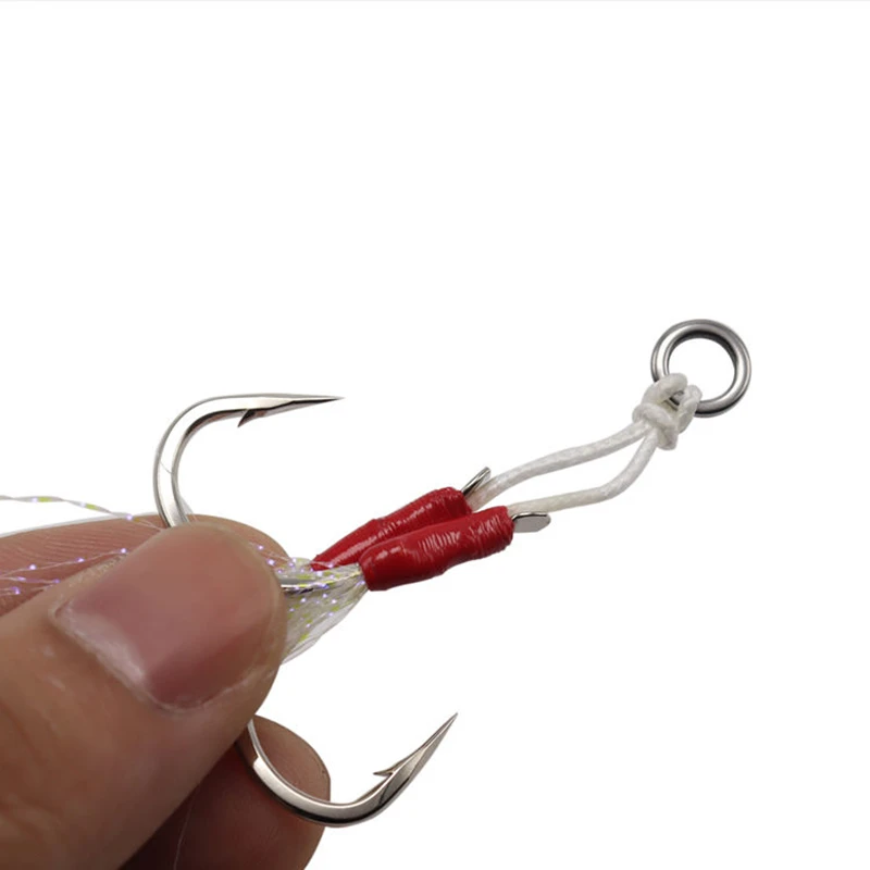 ZYZHE Anzuelo JIG doble luminoso con pluma – Acero alto carbono - imagen 3