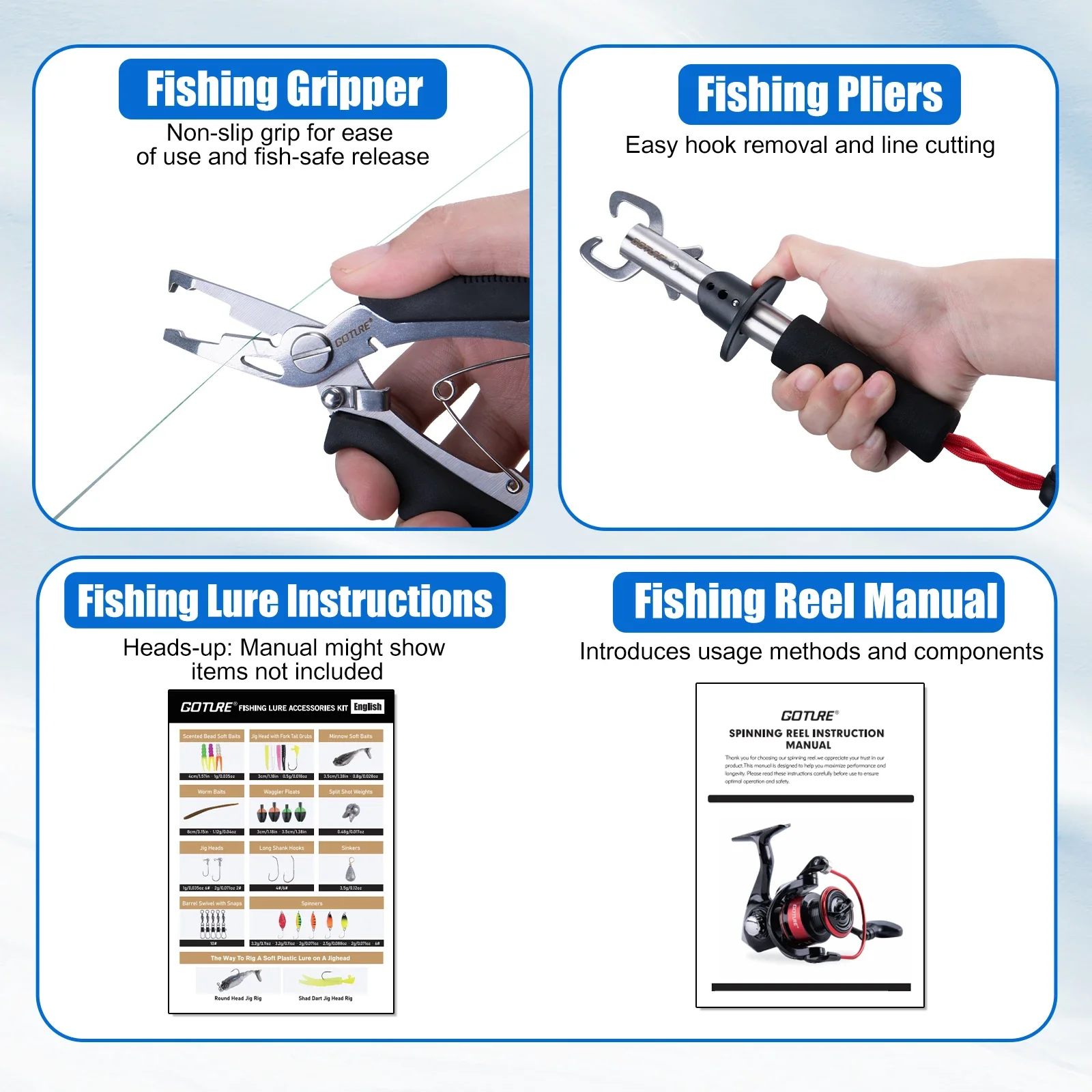 Goture-caña de pescar y carrete, juego de señuelos, 2 secciones, caña de pescar de fibra de carbono 5,2: 1BB, carrete giratorio para agua dulce y salada - imagen 5