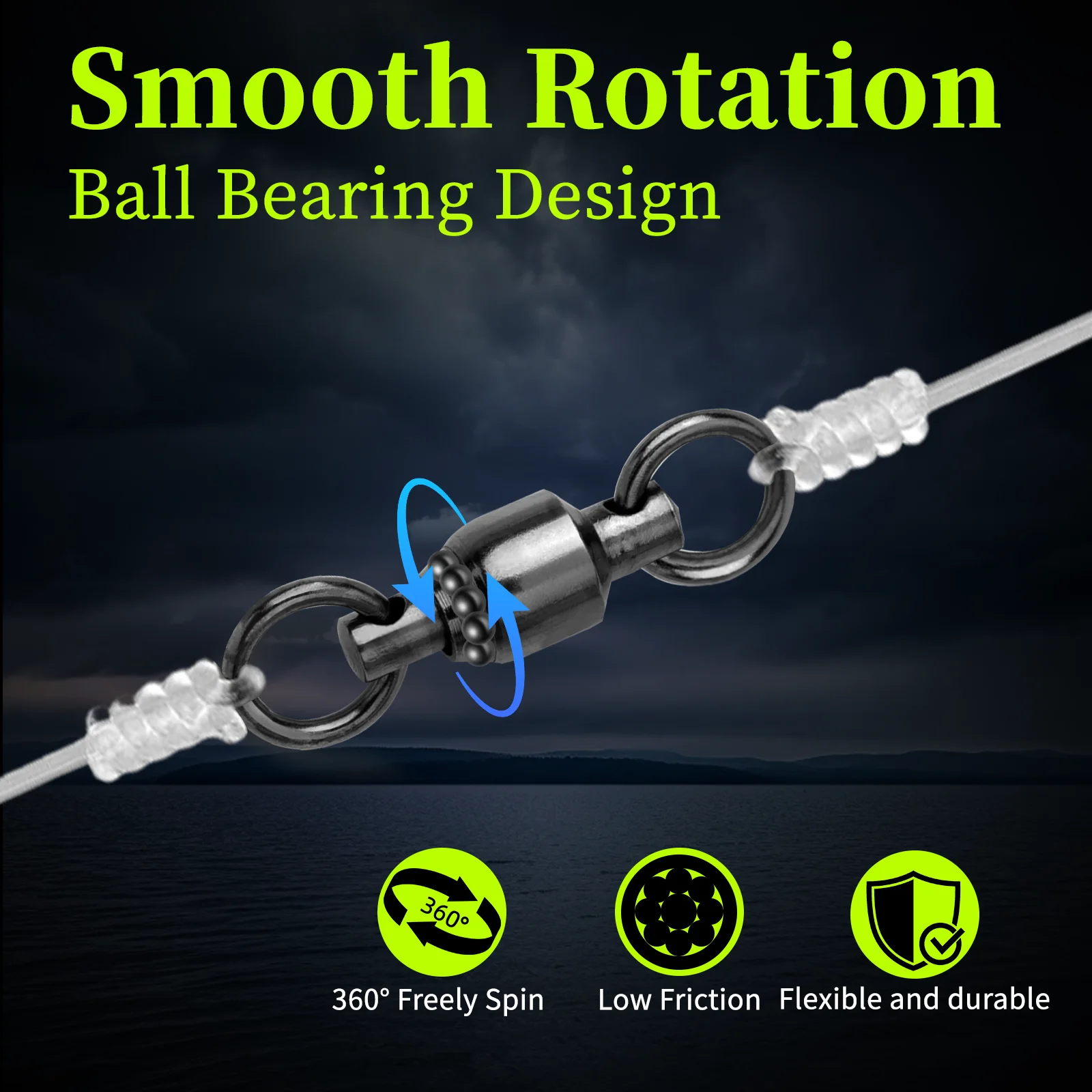 Kit giratorio de pesca de 9KM, 50 Uds., rodamiento de bolas giratorio, anillos dobles sólidos, conector de accesorios de cobre y acero inoxidable de alta resistencia - imagen 2