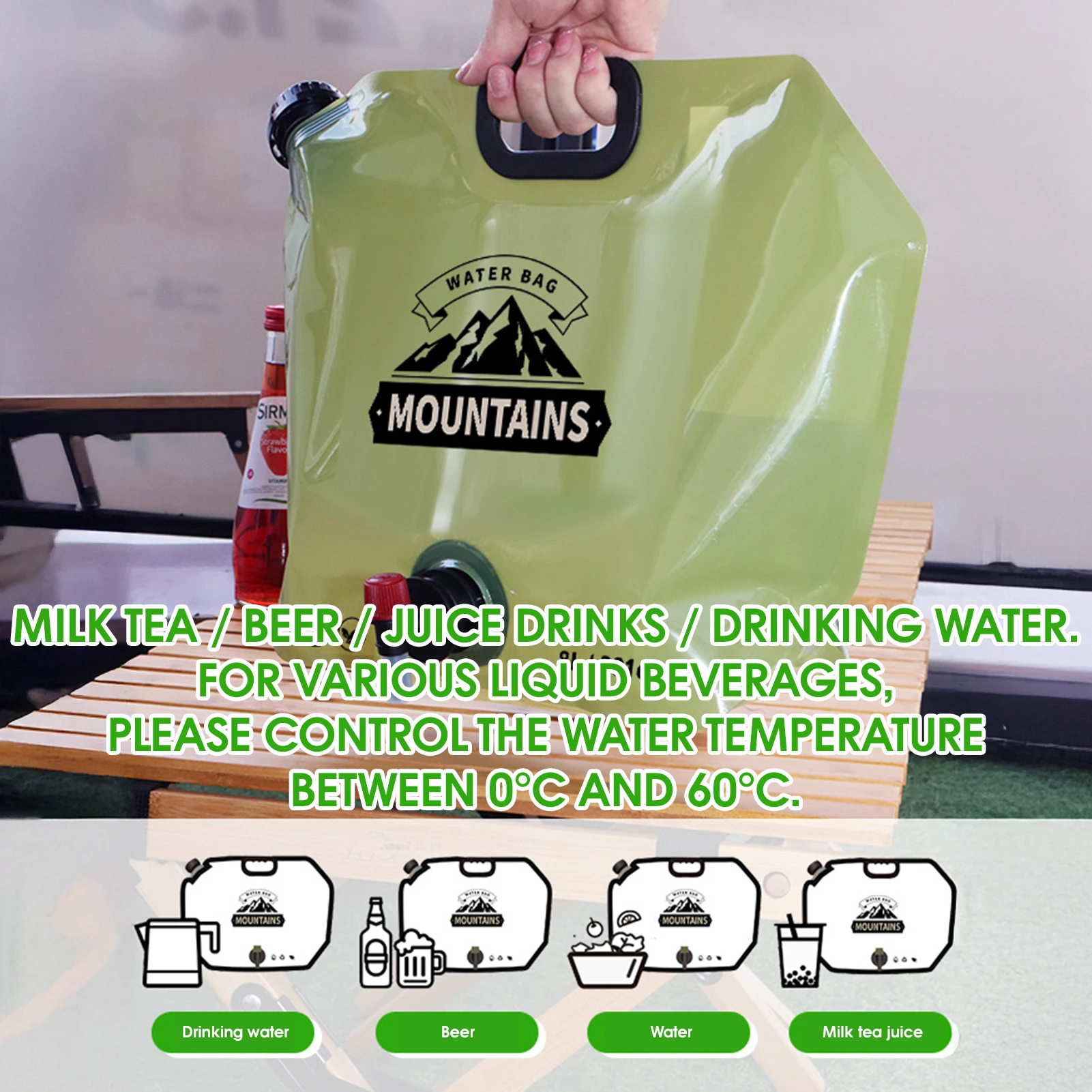 Bolsa de agua para exteriores de 8L, bolsa de agua suave gruesa de gran capacidad, contenedor de agua plegable portátil con grifo para acampar, Picnic y barbacoa - imagen 3