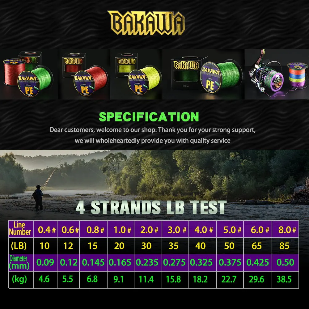 BAKAWA-sedal de pesca moteado, 4 hebras, 500M, 300M, PE, fuerte, suave, carpa, alambre trenzado multicolor, hilo Multifilamento para mar - imagen 4