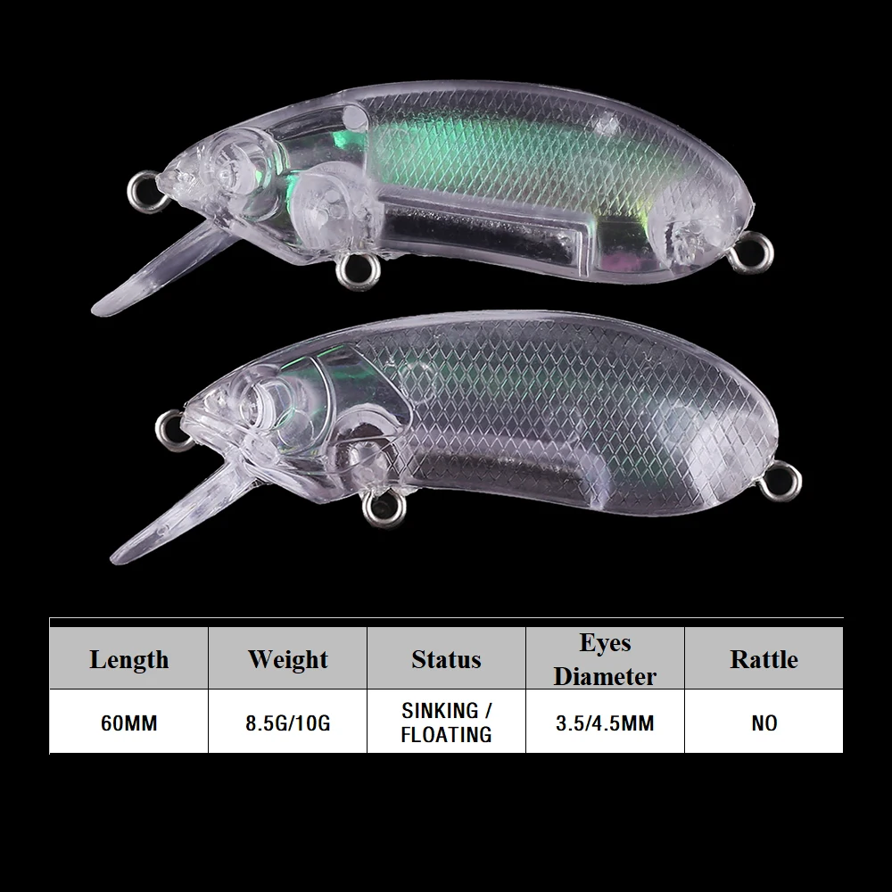 Chan'sHuang 20 piezas cebo en blanco sin pintar 8,5g/10g flotante/hundimiento láser silencioso Crankbait DIY Señuelos de pesca artificiales - imagen 2