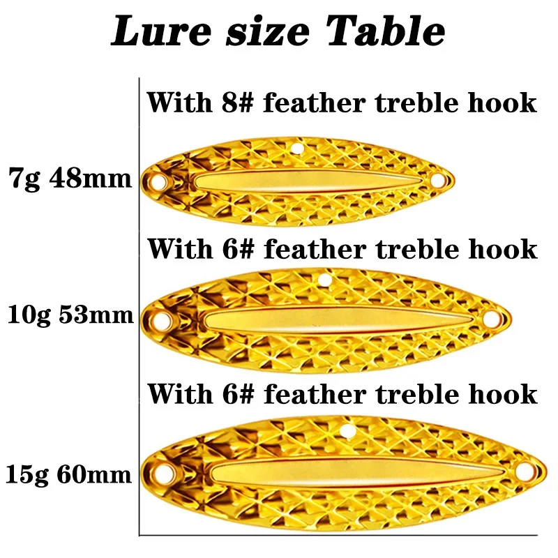Señuelo de pesca giratorio con cuchara de Metal luminosa, 7g, 10g, 15g, lentejuelas artificiales, Paillette de ruido con anzuelo de plumas, aparejos de pesca, 1 ud. - imagen 4