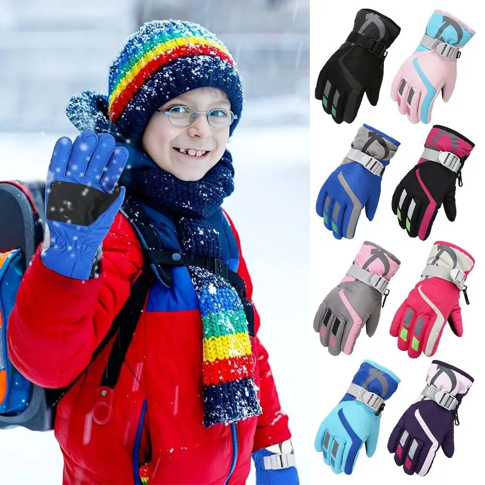 Lindos guantes de esquí a prueba de viento para niños, guantes antideslizantes gruesos y cálidos para niños, impermeables, cálidos para invierno, Snowboard para nieve