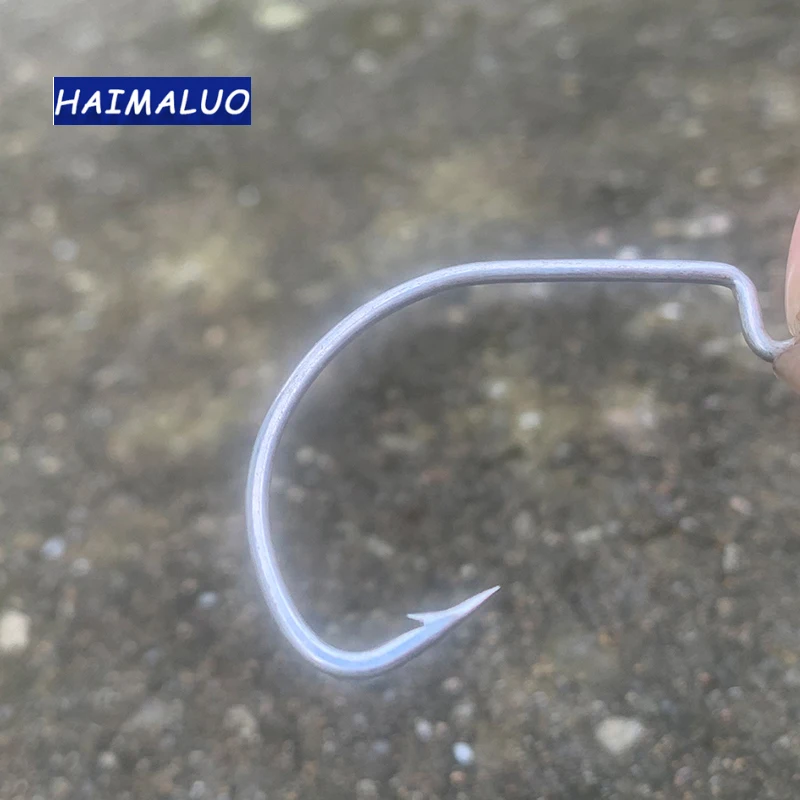 Higos de pesca HAIMALUO, anzuelo de gusano con anillos grandes, anzuelos de manivela de acero al carbono, accesorios de pesca para aparejos de señuelo suave - imagen 2