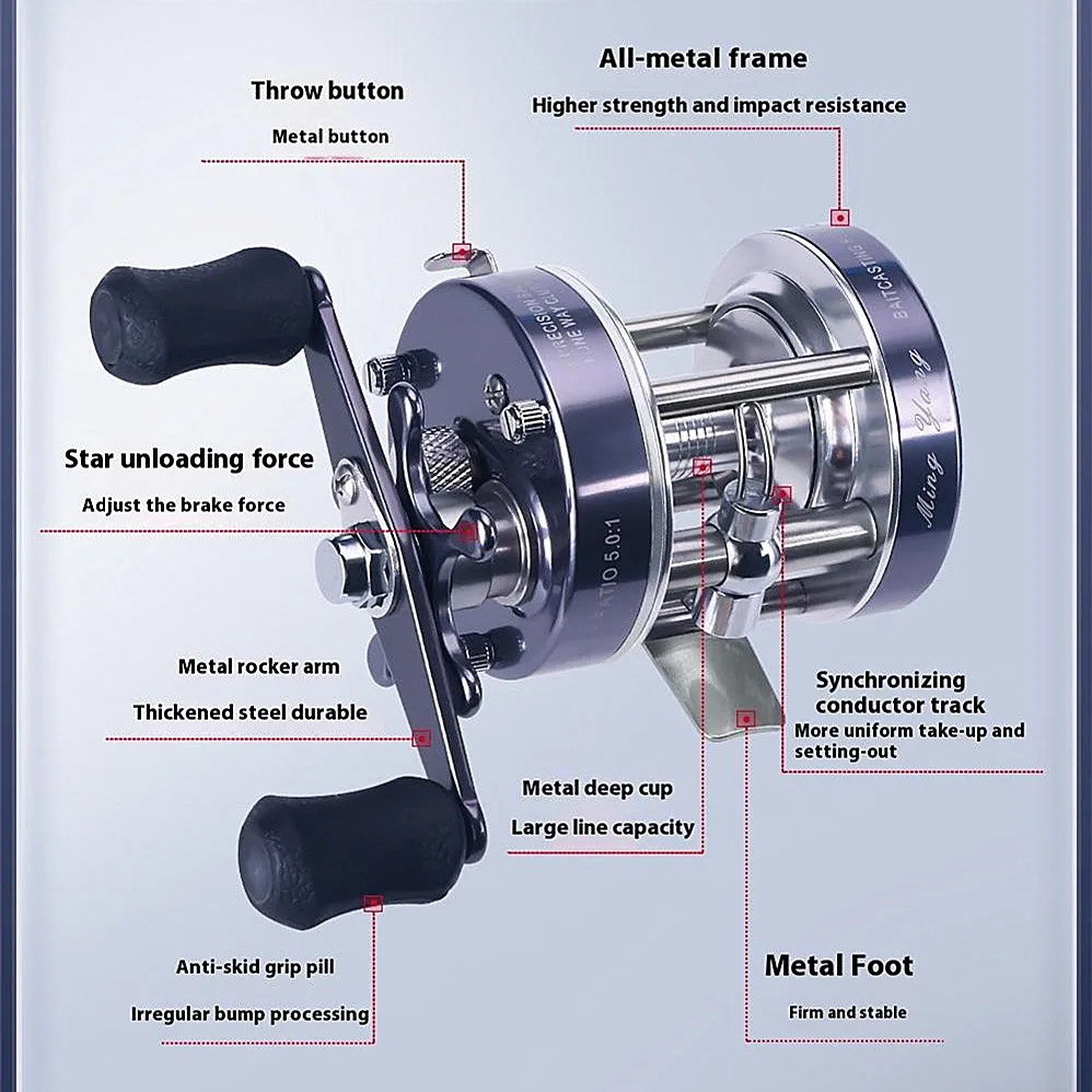 Carretes de pesca de agua salada 2 + 1bb 9KG carrete de pesca de mar de fundición relación de engranaje 5,2: 1 carrete de pesca de curricán carrete de Baitcasting redondo - imagen 5