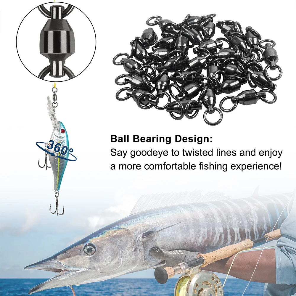 45 Uds. Giratorios de rodamiento de bolas, barril de agua dulce y salada, anillos soldados sólidos de acero inoxidable, conectores de aparejos de pesca - imagen 5