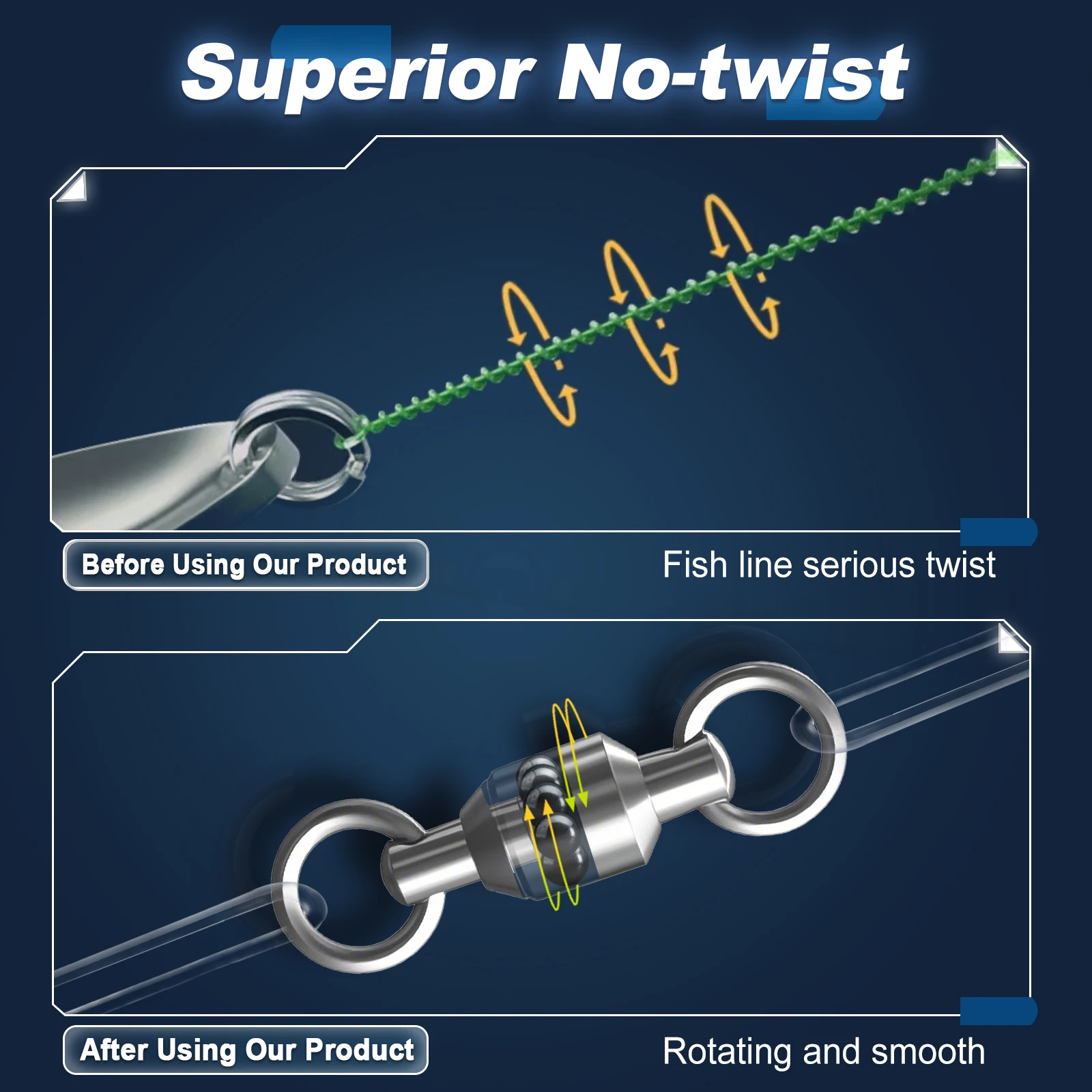 Clips giratorios de pesca de 9KM, rodamiento de bolas giratorio para agua salada, 25 ~ 100 Uds., conectores de pesca de acero inoxidable de alta resistencia, exclusivos - imagen 5