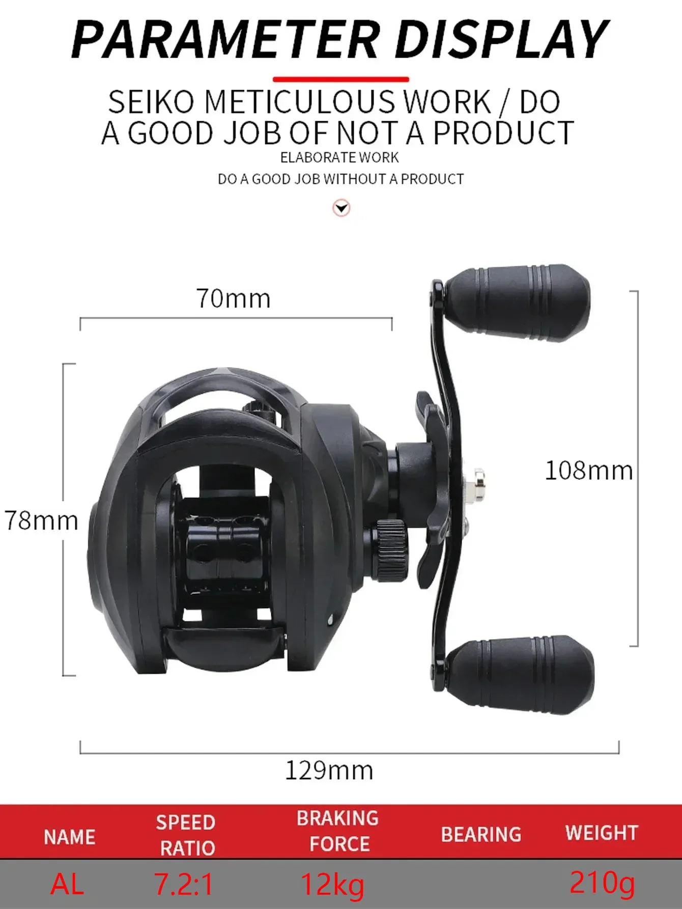 Carretes Baitcasting 7,2: 1, carretes de relación de engranaje, carrete de Metal, arrastre máximo de 12kg, carrete de curricán para Pesca de carpa de agua dulce - imagen 5