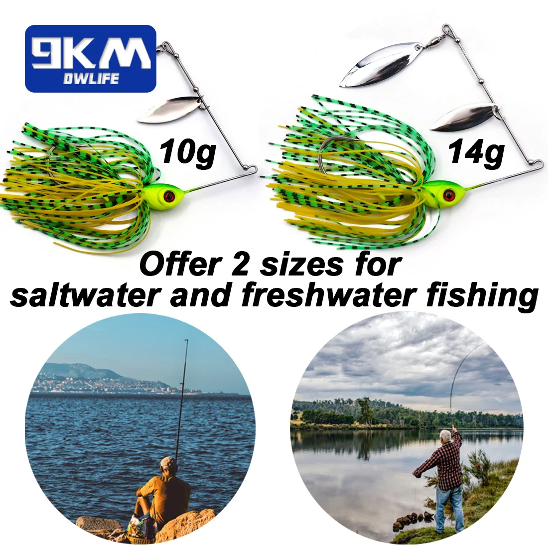 Señuelos de pesca Spinnerbait de 9KM, Jig Spinner Swimbaits con hoja para pesca de lubina, señuelo Jig Striper, pesca de trucha y salmón - imagen 5