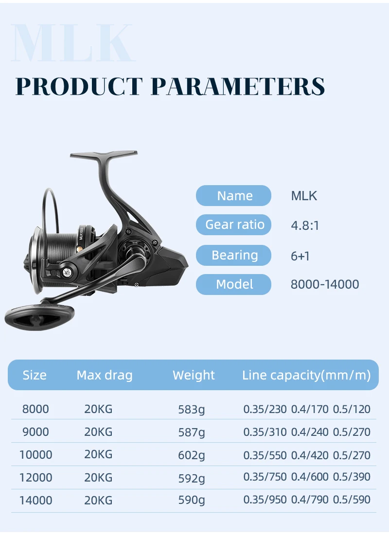 Carrete de pesca giratorio grande de 20KG, carrete de aleación de aluminio serie 8000-14000, carrete de pesca 4,8: 1, carretes de pesca baitcasting - imagen 3