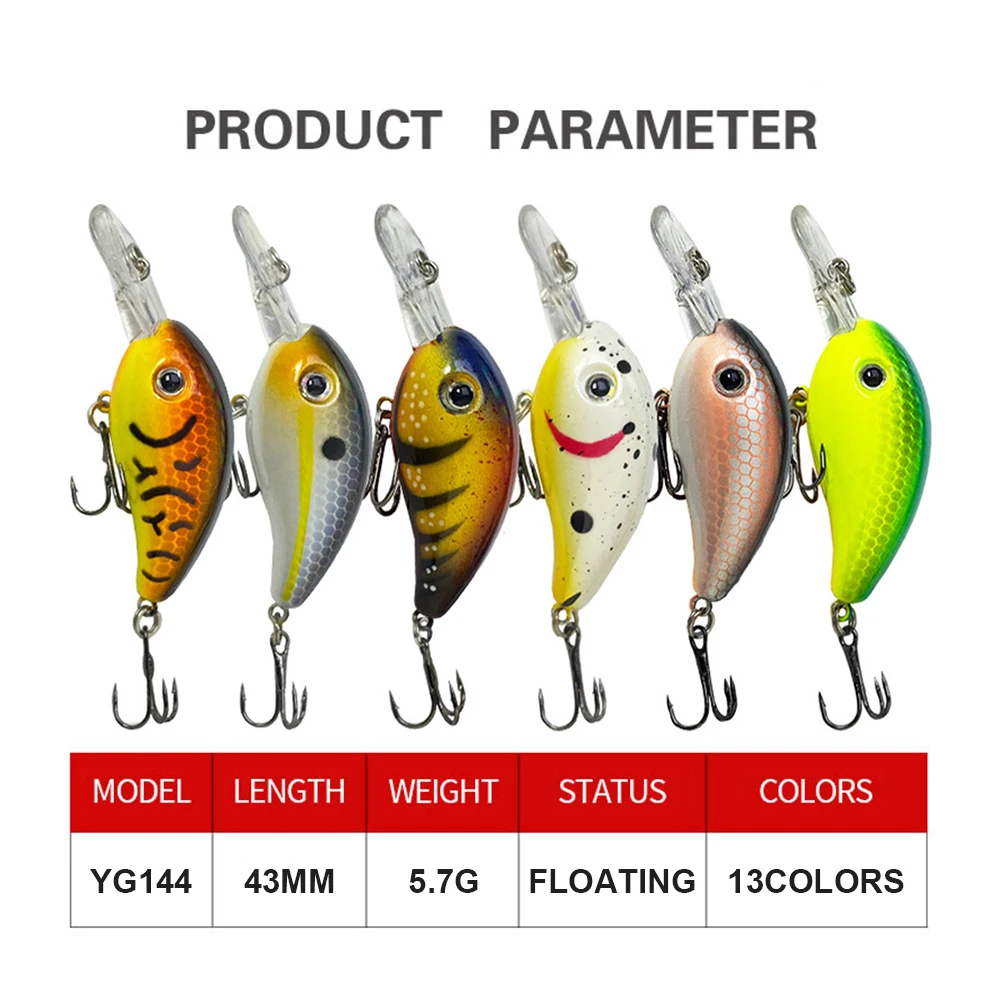 Señuelos de pesca flotantes de 4,3 cm y 5,7g, Micro Crankbait Wobbler, columpio, cebo duro Artificial, Mini accesorios de pesca en arroyo, lubina YG144 - imagen 4