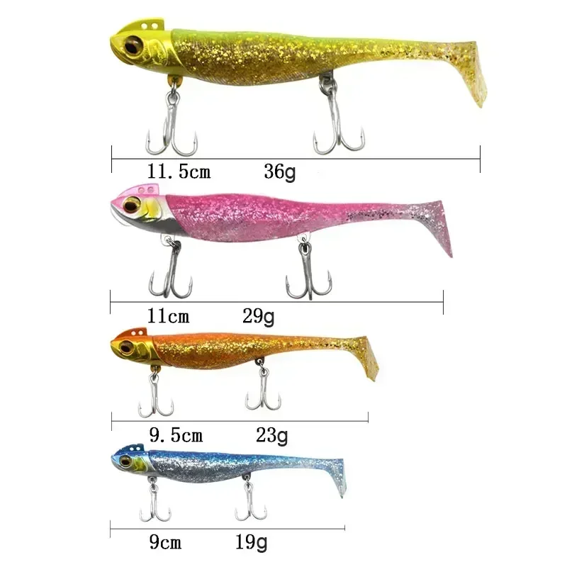 Cebo de silicona para pesca, señuelos de plomo, aparejos con 2 anzuelos triples, reemplazo de cuerpo de pez, plantilla de hundimiento, cebo suave para Lucio - imagen 3