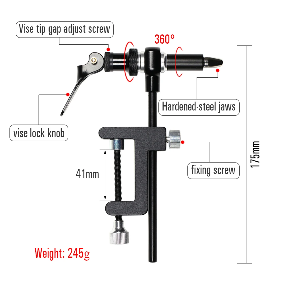 ICERIO-morsa para atar moscas, herramienta de sujeción de seguridad, gancho de pesca, abrazadera en C, tornillo de banco para atar con mandíbula de acero endurecido - imagen 2
