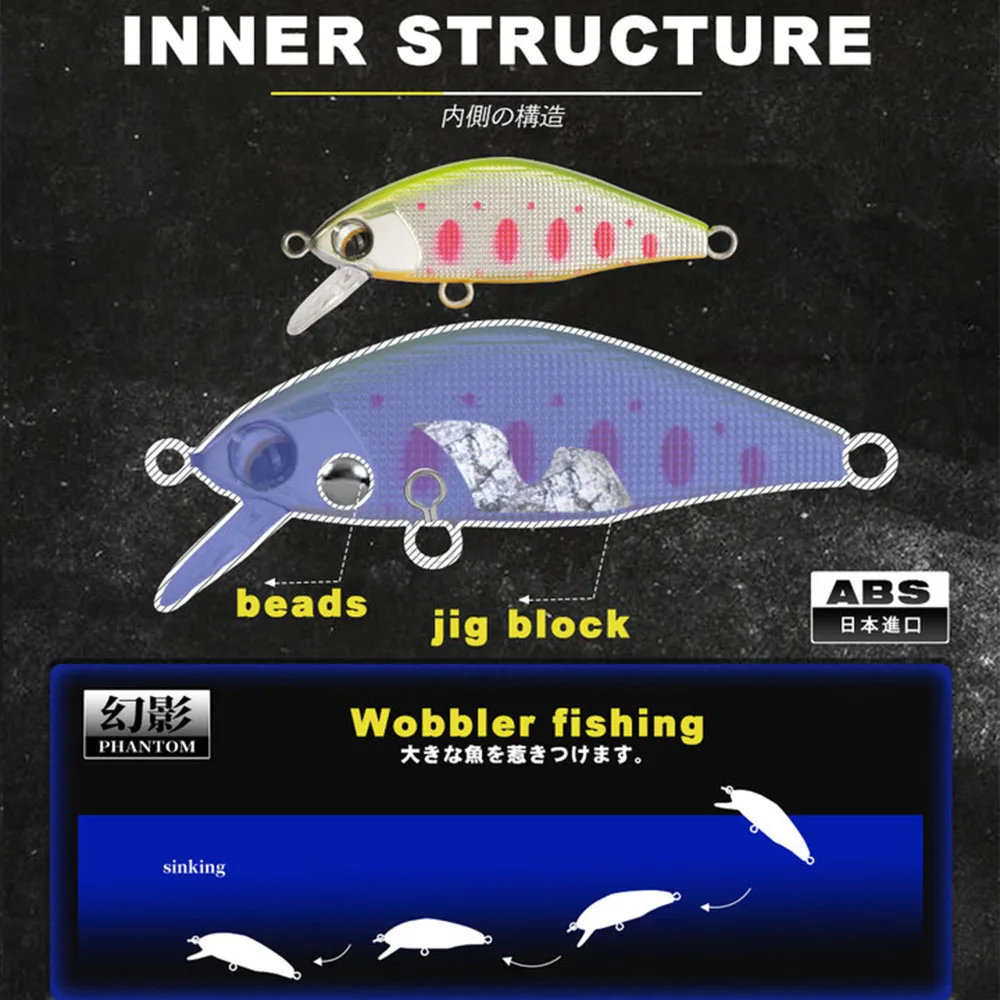 D1 Minnow Señuelos de Pesca de 45mm 4g, cebos duros de hundimiento, trucha Artificial, Mini Wobblers para Pesca de perca, Bass Stream, aparejos de Pesca - imagen 4