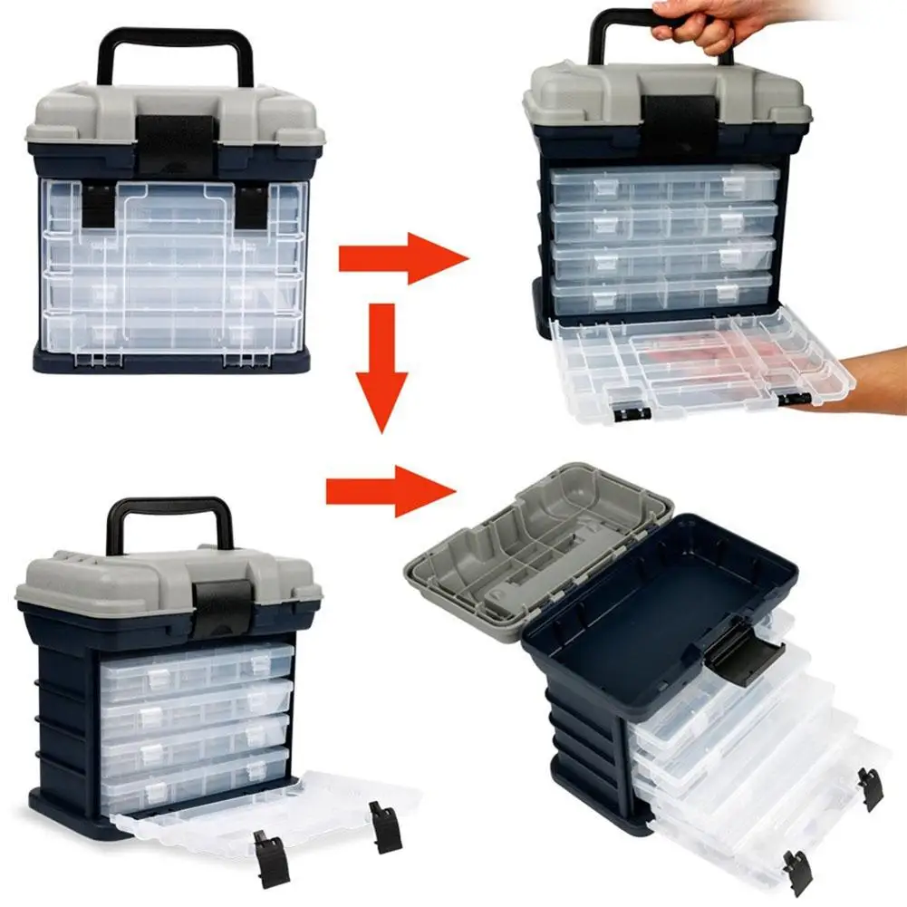 Caja de aparejos de pesca de 4 capas, caja de herramientas portátil de gran capacidad y alta resistencia con mango - imagen 4