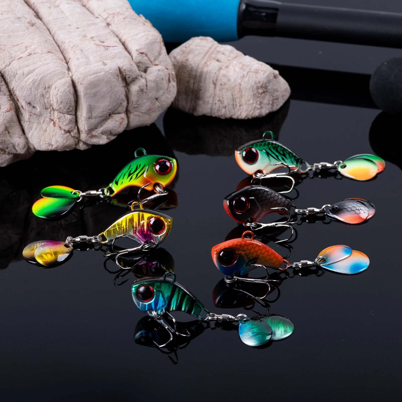 Goture-señuelo tipo cuchara Vib de Metal, 7-14g, 4-6 unids/caja, anzuelos afilados, plantillas para pesca de trucha, Wobbler, cebos duros, aparejos artificiales, accesorios para peces