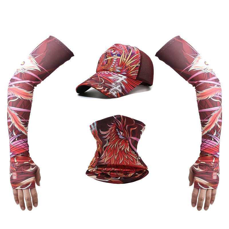Conjunto de tres piezas de protección solar para pesca, conjunto de sombrero de pesca, bufanda con manga de seda helada, sombrero para el sol, protección solar LURE, artículo popular - imagen 3